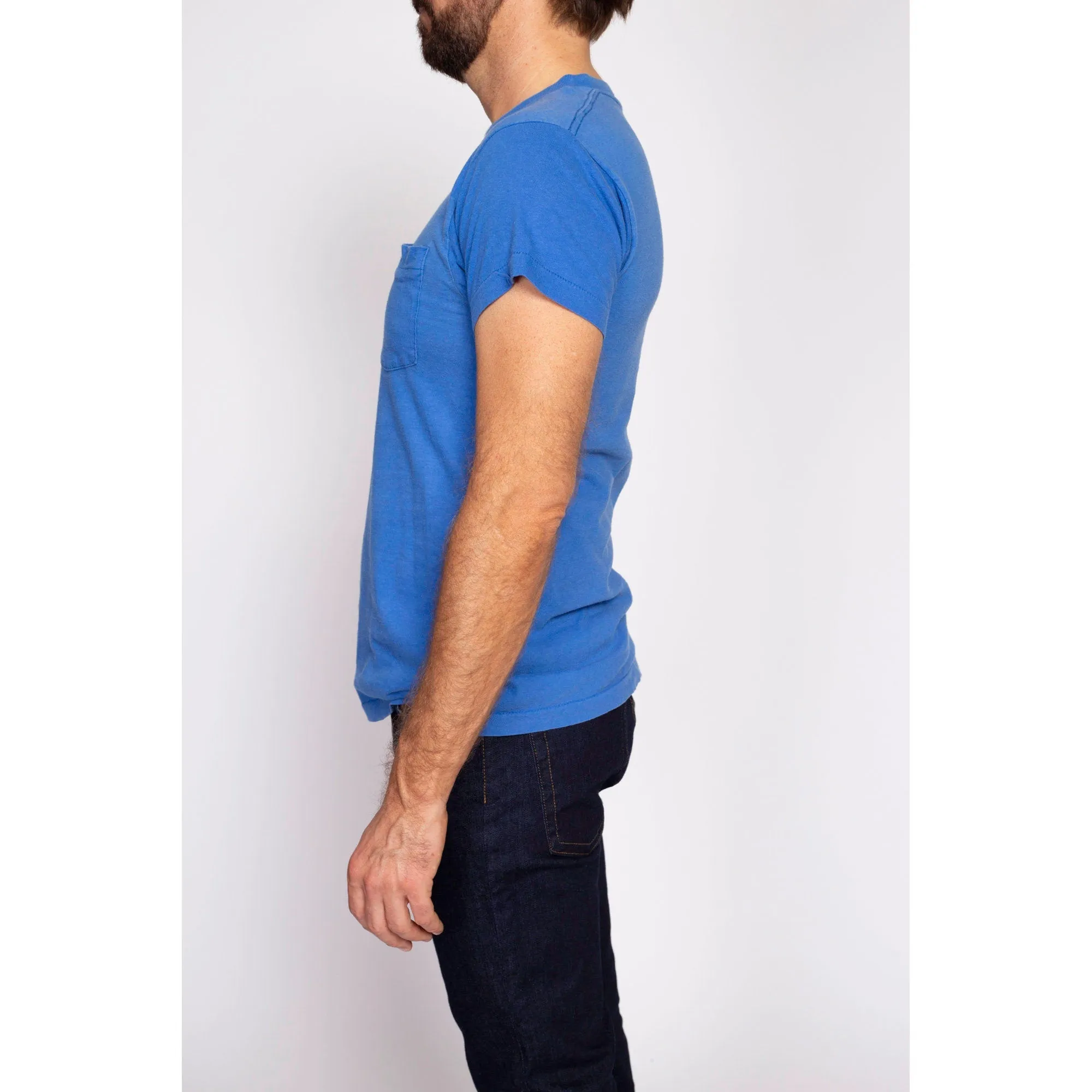 80s Plain Blue Pocket Tee - Men's Medium