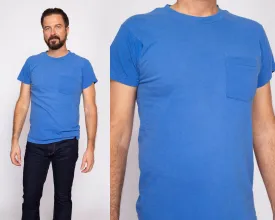 80s Plain Blue Pocket Tee - Men's Medium