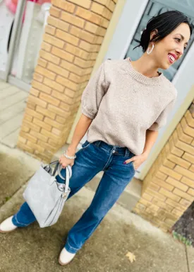 Ash Mocha Puff Sleeve Sweater Top