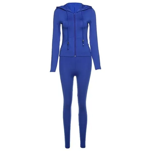 Autumn Two Piece Set Women Long Sleeve Hooded Zipper Pocket Sporty