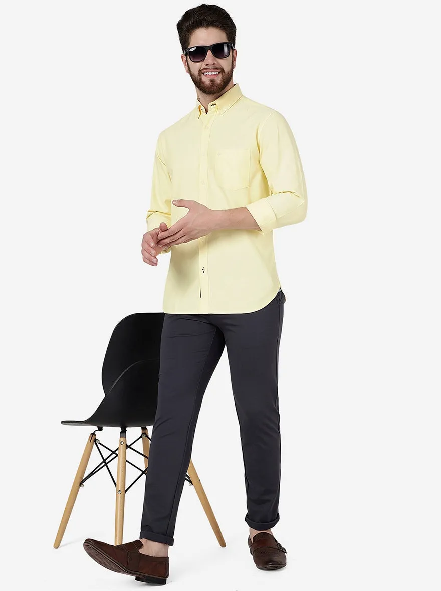 Banana Yellow Solid Slim Fit Casual Shirt | Greenfibre