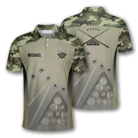 Billiard Camouflage Gun Holes Custom Billiard Shirts for Men, Custom Billiard ball for Team, Men's Billiard Polo Shirts