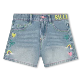 BILLIEBLUSH DENIM EMBROIDERIES ON SIDE DENIM SHORTS