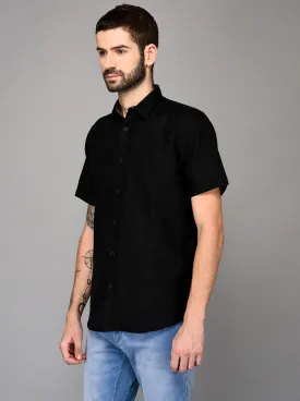 Black Self Textured Slim Fit Casual Shirt | JadeBlue