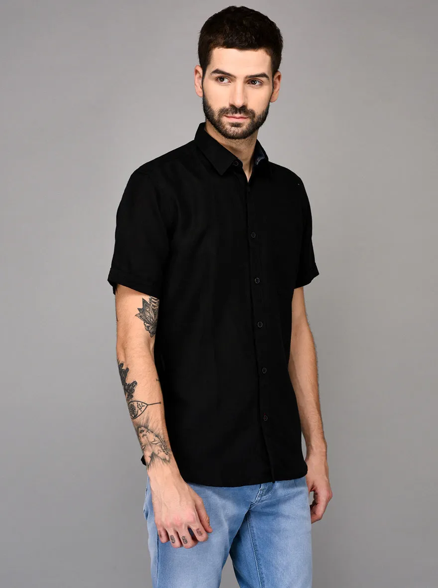 Black Self Textured Slim Fit Casual Shirt | JadeBlue