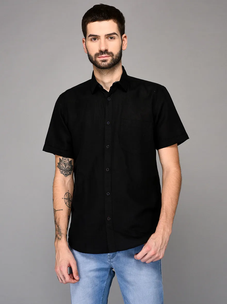 Black Self Textured Slim Fit Casual Shirt | JadeBlue