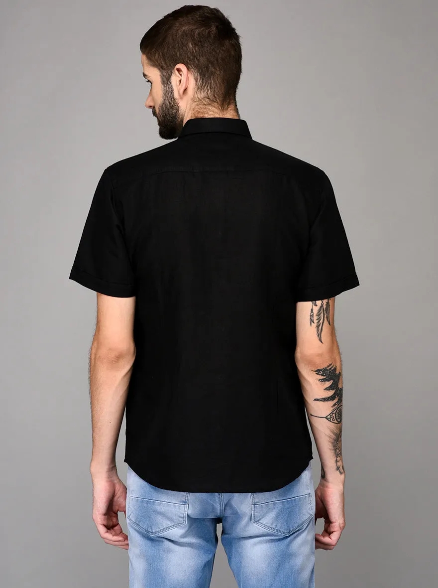 Black Self Textured Slim Fit Casual Shirt | JadeBlue