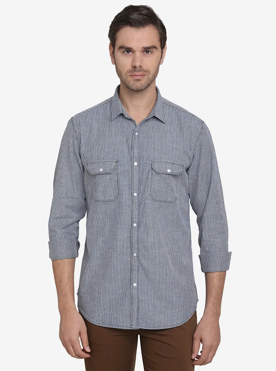 Blue Striped Slim Fit Casual Shirt  | JadeBlue