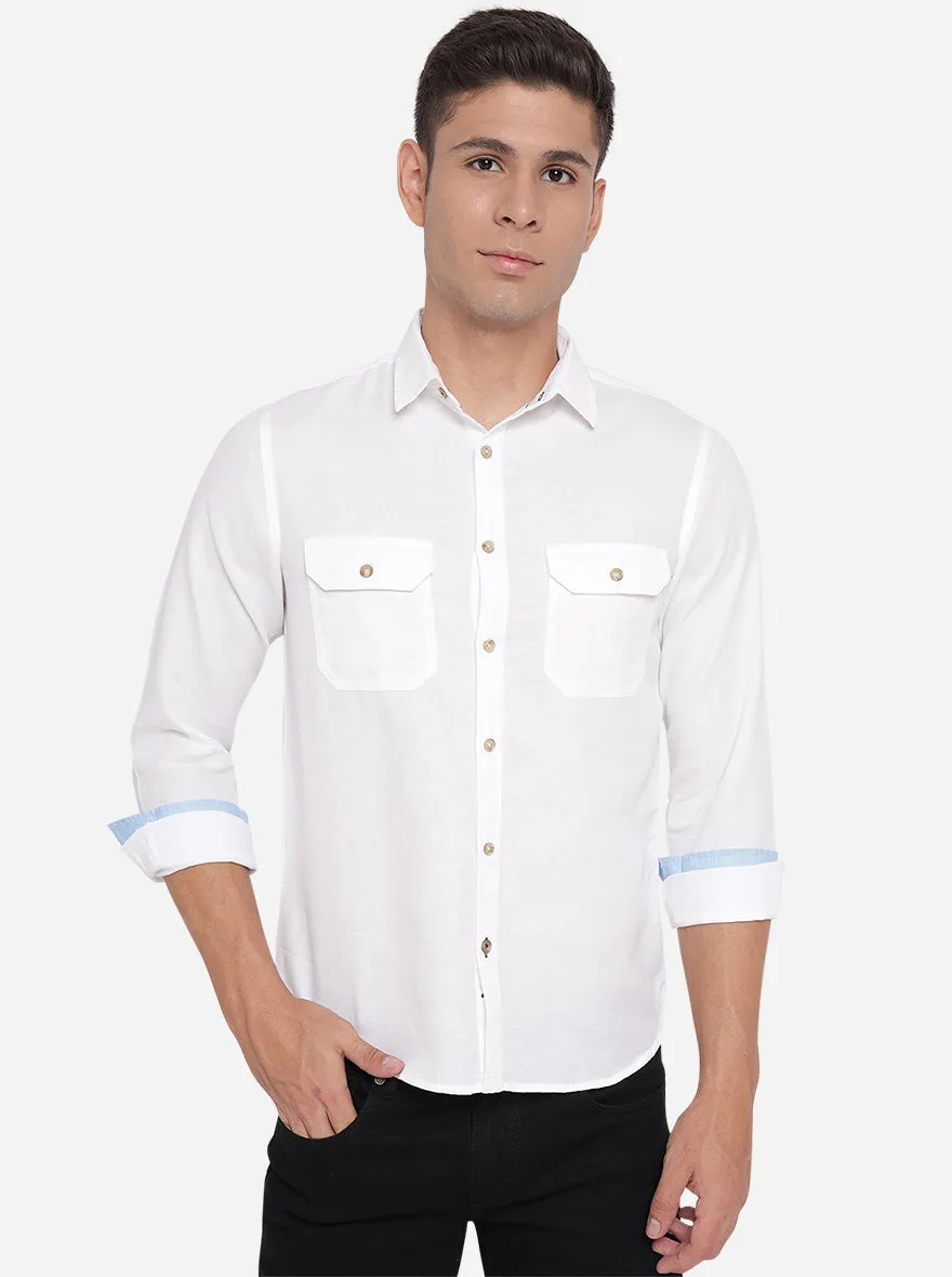 Bright White Solid Slim Fit Semi Casual Shirt | Greenfibre