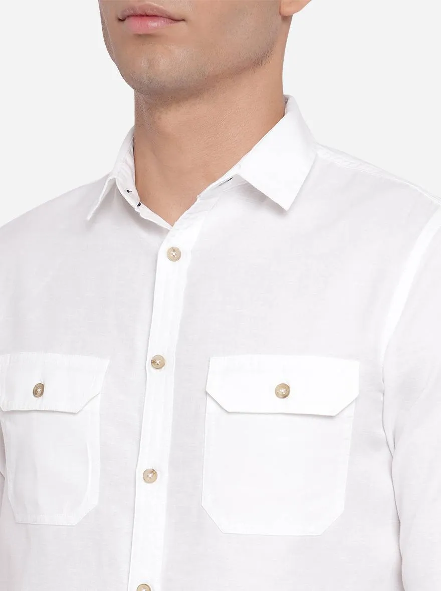 Bright White Solid Slim Fit Semi Casual Shirt | Greenfibre