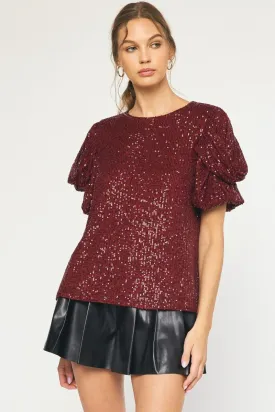 Christmas Diva Wine Sequin Top