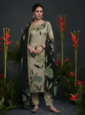 Cotton Silk Unstitched Suit Material with Chiffon Dupatta for Ladies