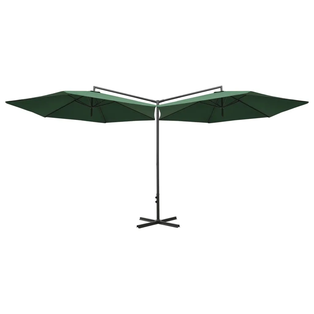 Double Parasol with Steel Pole Green 600 cm