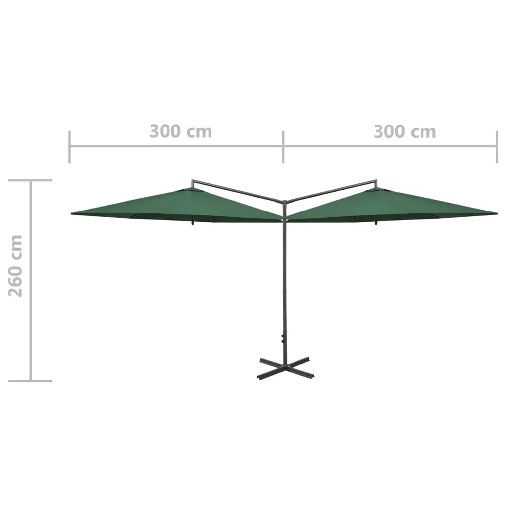 Double Parasol with Steel Pole Green 600 cm