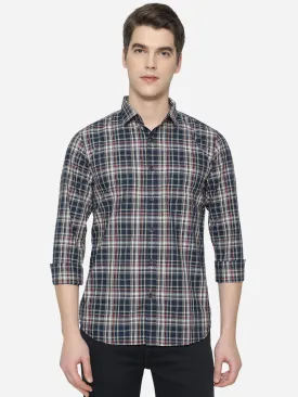 Dress Blue Checked Slim Fit Semi Casual Shirt | JadeBlue