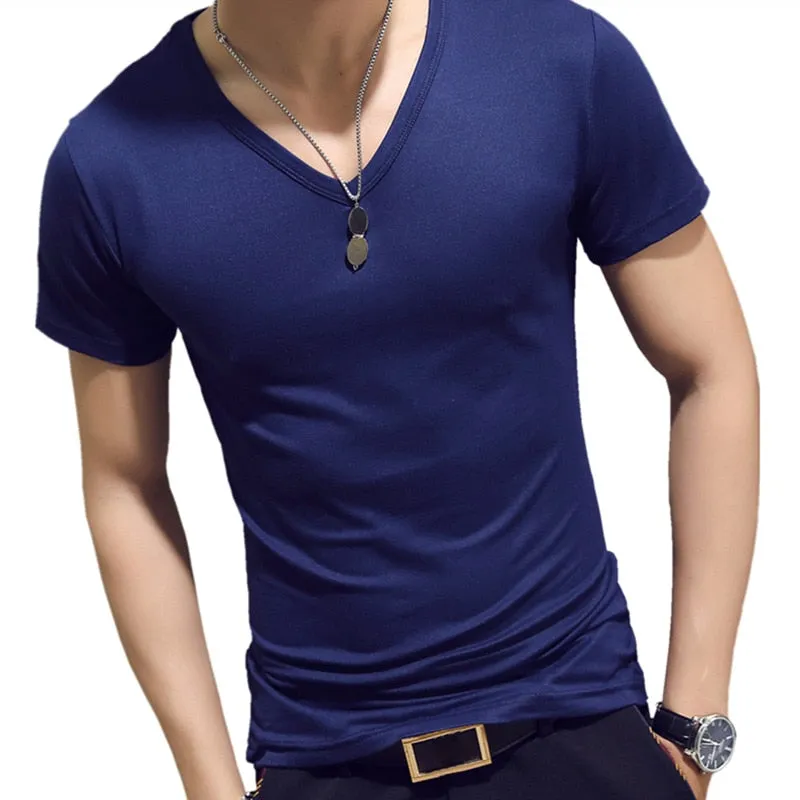 Elastic V Neck Men T Shirt