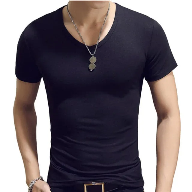 Elastic V Neck Men T Shirt