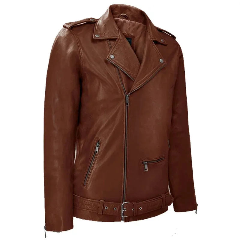 Fashion Motorcycle Rutland Tan Riding Biker Boys Leather Jacket