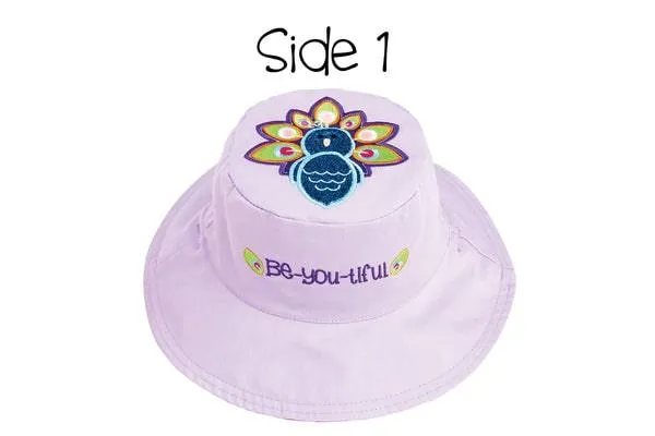 FlapJack Kids UPF50  Reversible Sun Hat -  Peacock / Owl