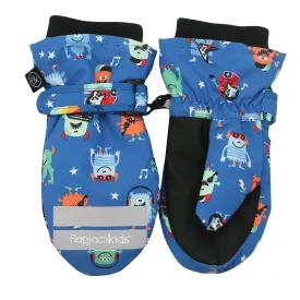 FlapJack Kids Water Repellent Ski Mittens - Monsters Blue