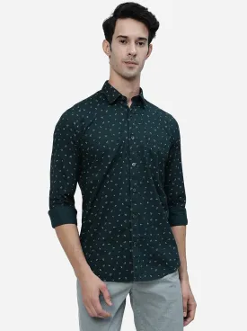 Forest Green Printed Smart Fit Semi Casual Shirt | Greenfibre