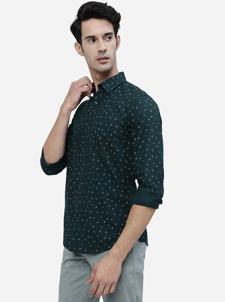 Forest Green Printed Smart Fit Semi Casual Shirt | Greenfibre