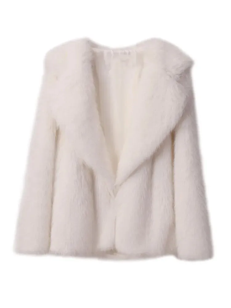 Fur White Winter Fashion Turndown Solid Long Sleeve Coats