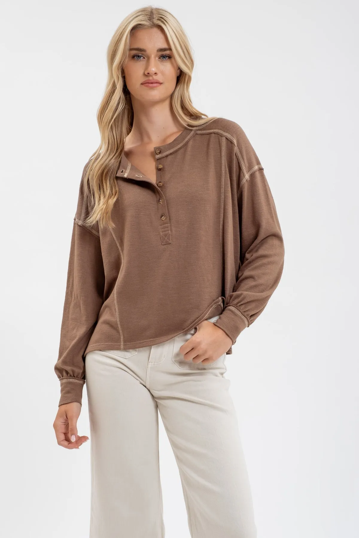 Gary Drop Shoulder Long Sleeve Henley Top [S-3X]