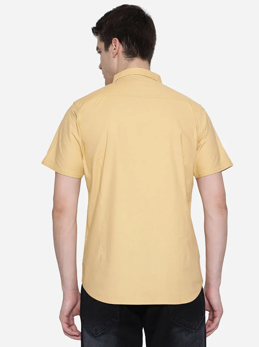 Golden Yellow Solid Slim Fit Semi Casual Shirt | JadeBlue