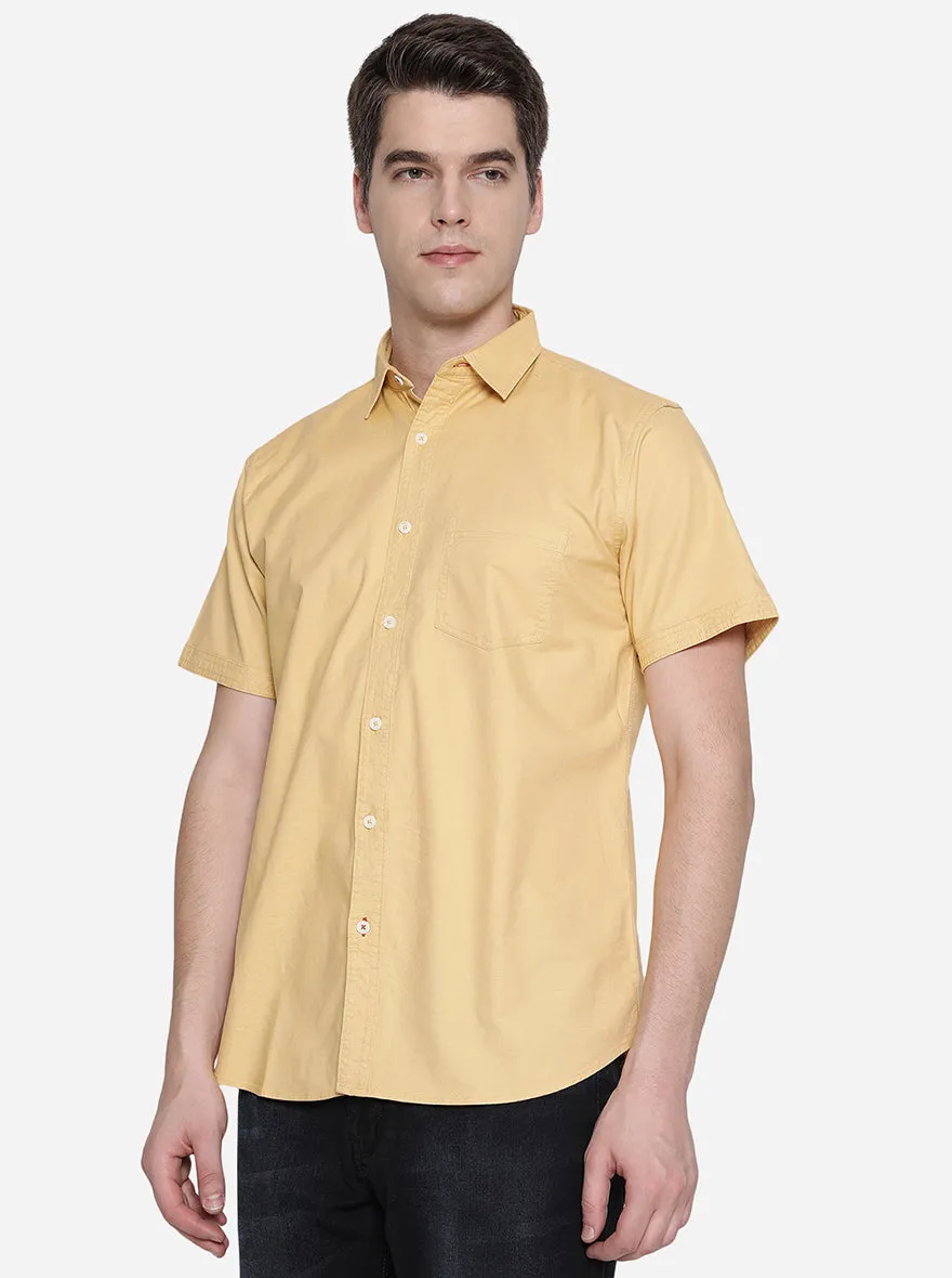 Golden Yellow Solid Slim Fit Semi Casual Shirt | JadeBlue