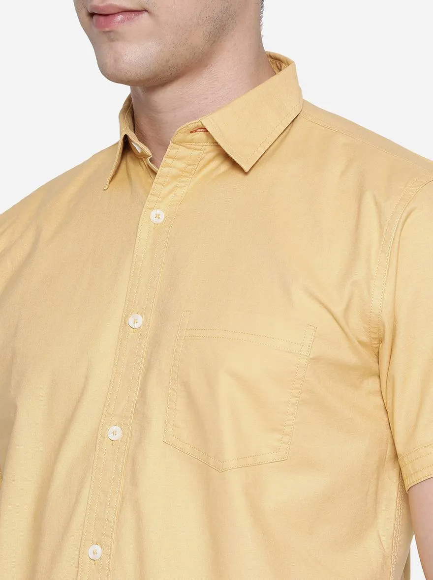 Golden Yellow Solid Slim Fit Semi Casual Shirt | JadeBlue