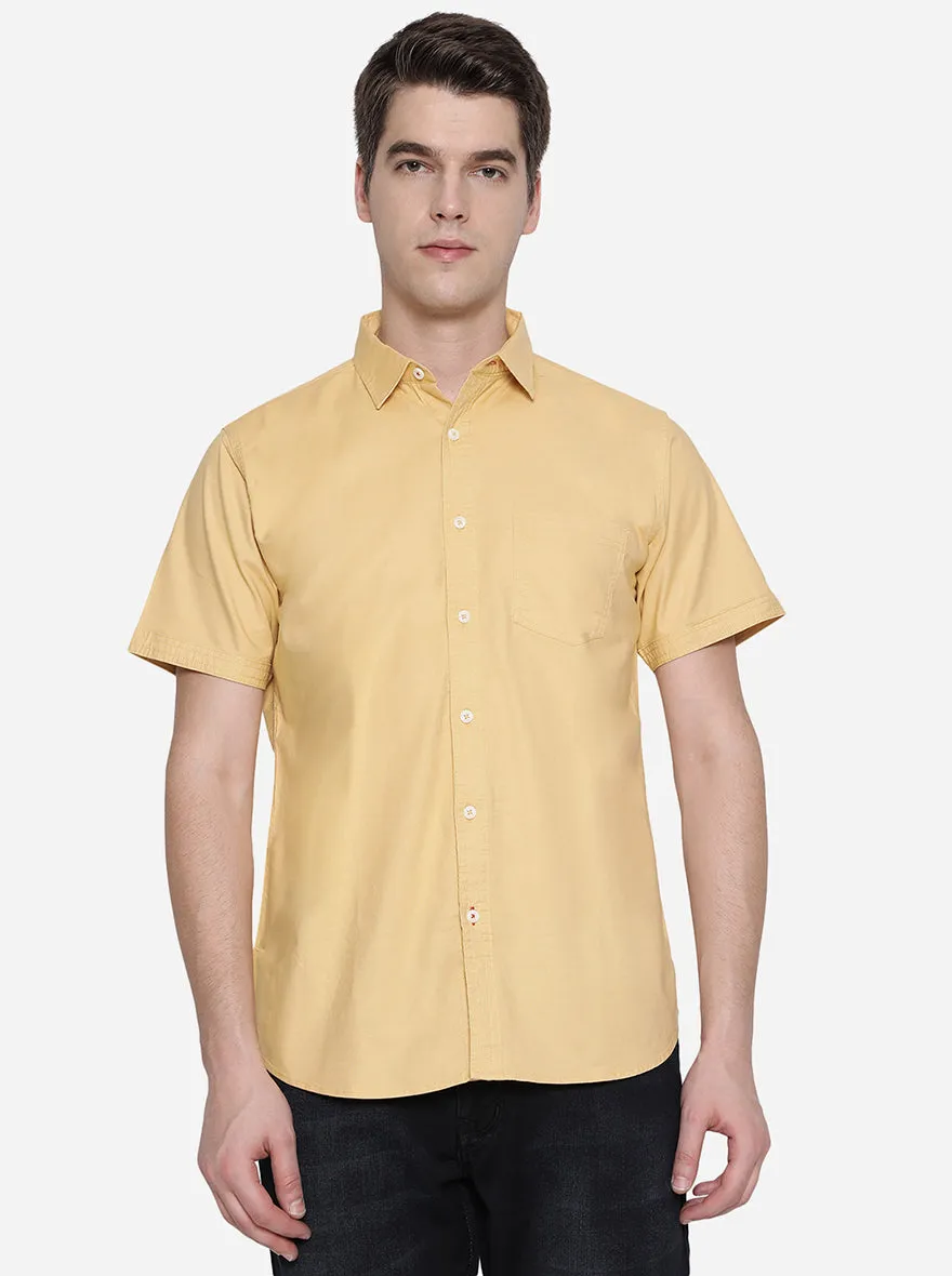 Golden Yellow Solid Slim Fit Semi Casual Shirt | JadeBlue