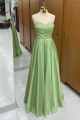 Green Sweetheart Long Sequined Prom Dress