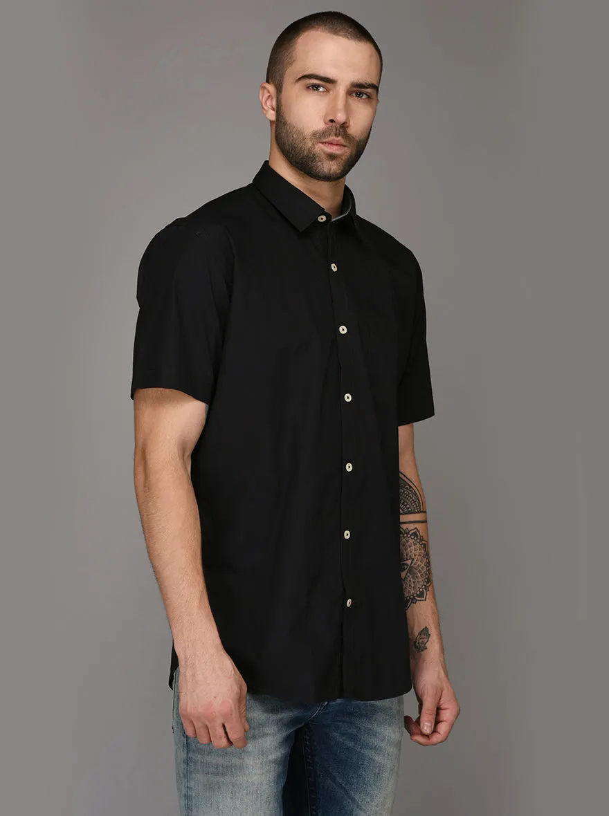 Greenfibre Black Regular Fit Casual Shirt