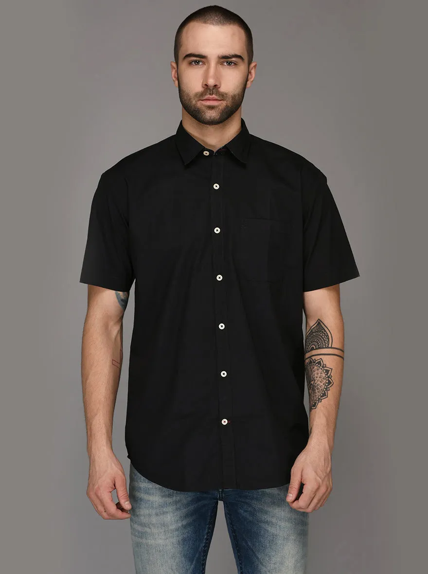 Greenfibre Black Regular Fit Casual Shirt