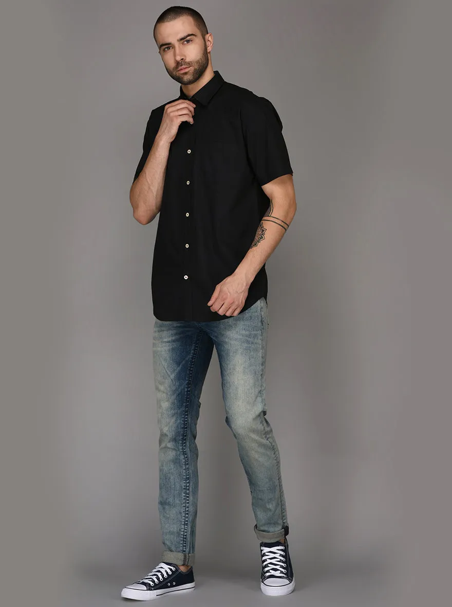 Greenfibre Black Regular Fit Casual Shirt