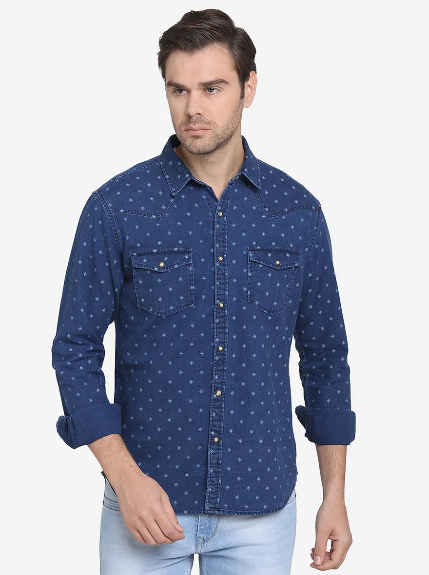 Indigo Blue Solid Slim Fit Casual Shirt  | Greenfibre