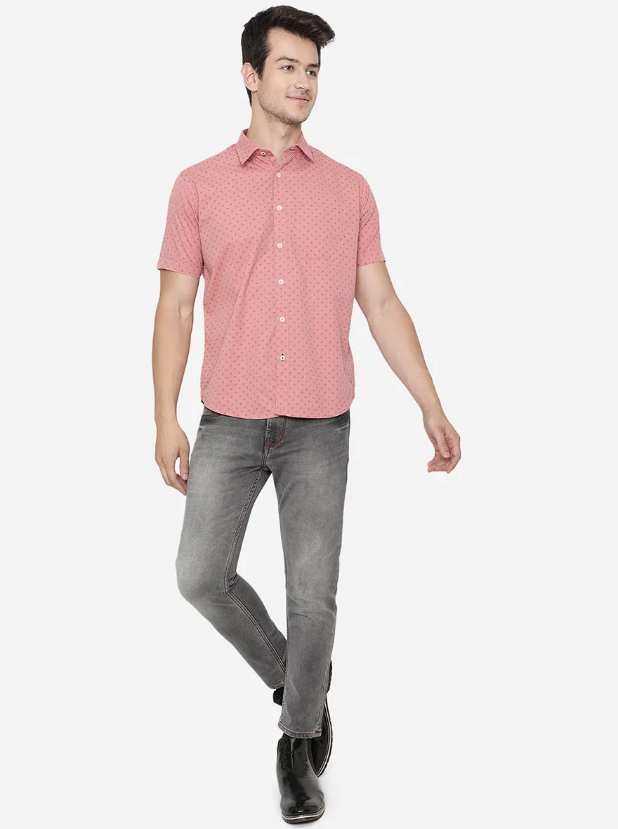 Island Pink Printed Slim Fit Casual Shirt | Greenfibre