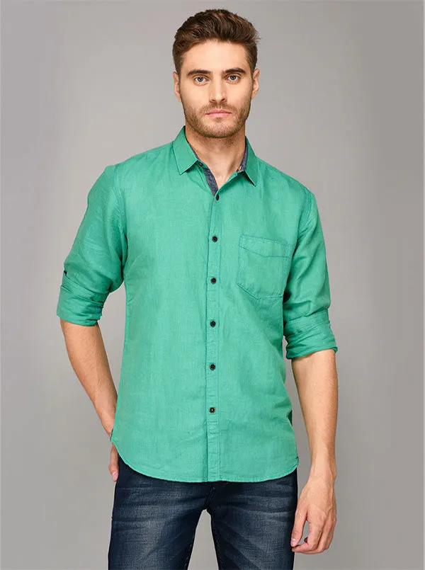 JadeBlue Sea Green Slim Fit Casual Shirt | JadeBlue