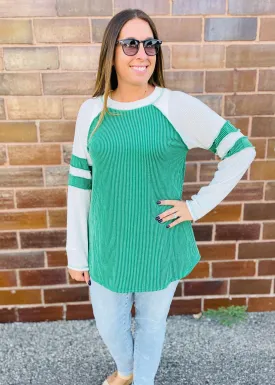 KELLY GREEN VARSITY OVERSIZED RIBBED TOP