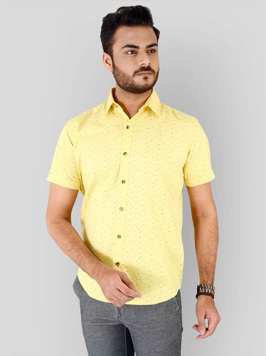 Lemon Yellow Printed Smart Fit Casual Shirt | Greenfibre