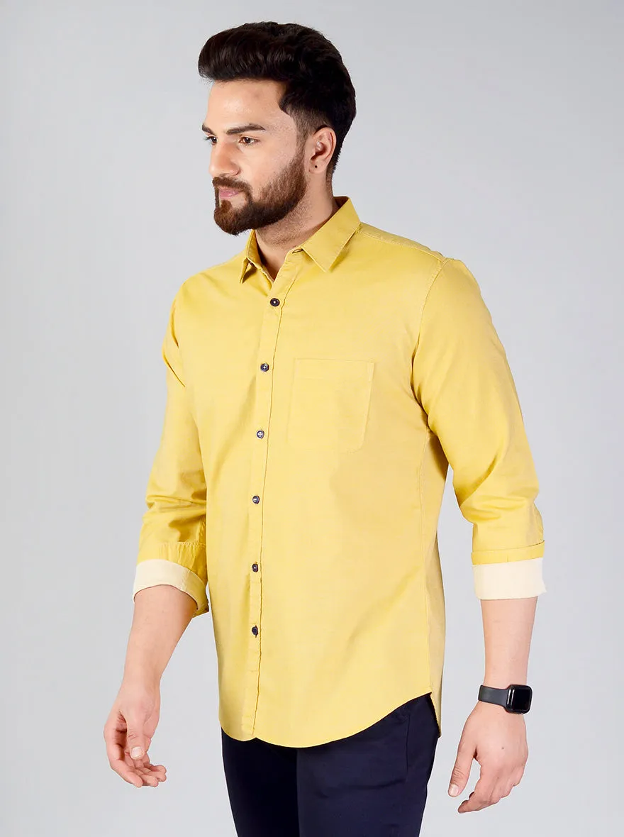 Lemon Yellow Solid Slim Fit Casual Shirt | JadeBlue