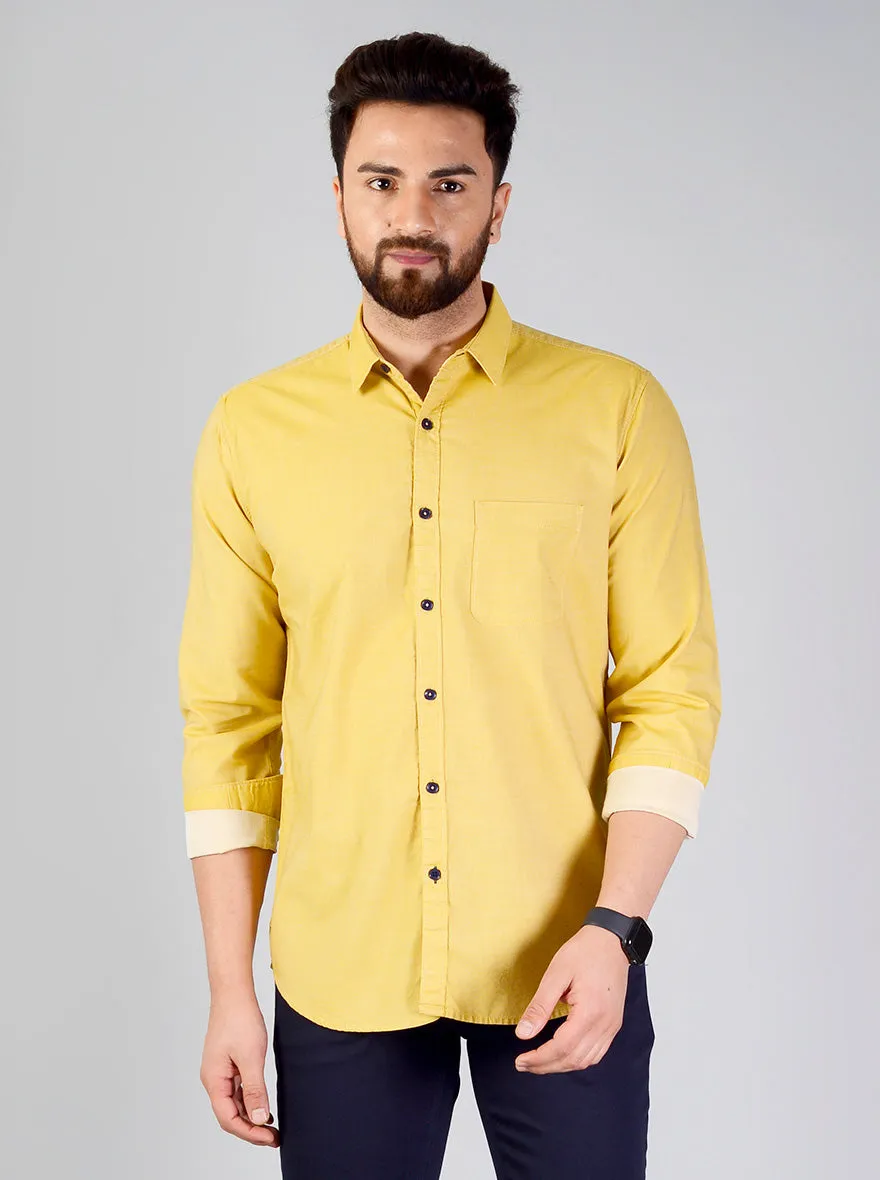 Lemon Yellow Solid Slim Fit Casual Shirt | JadeBlue