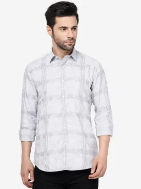 Light Grey Checked Slim Fit Semi Casual Shirt | JadeBlue