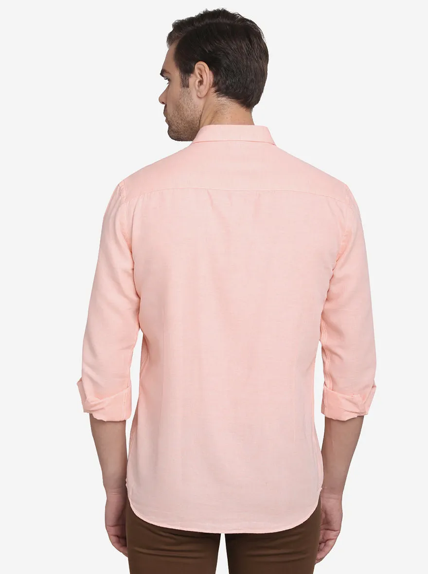 Light Orange Solid Classic Fit Casual Shirt | Greenfibre