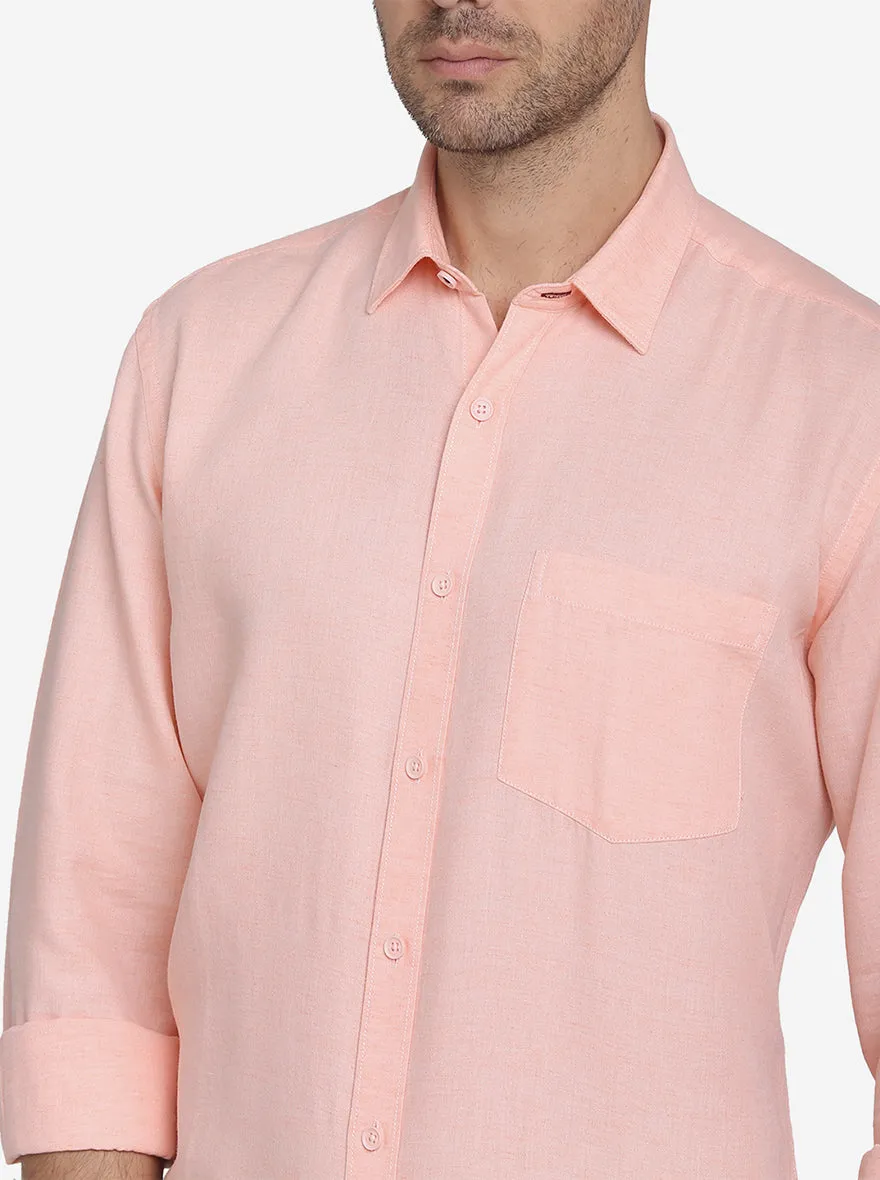 Light Orange Solid Classic Fit Casual Shirt | Greenfibre