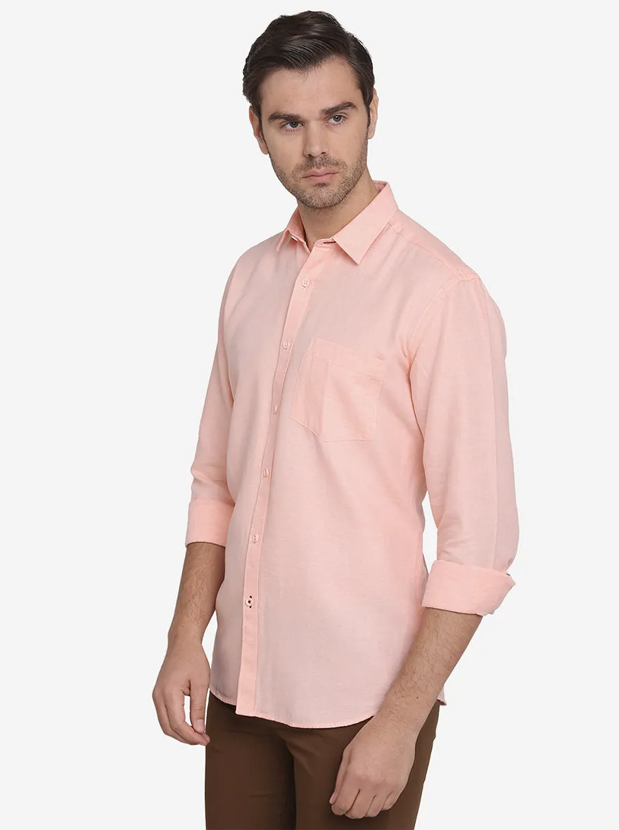 Light Orange Solid Classic Fit Casual Shirt | Greenfibre