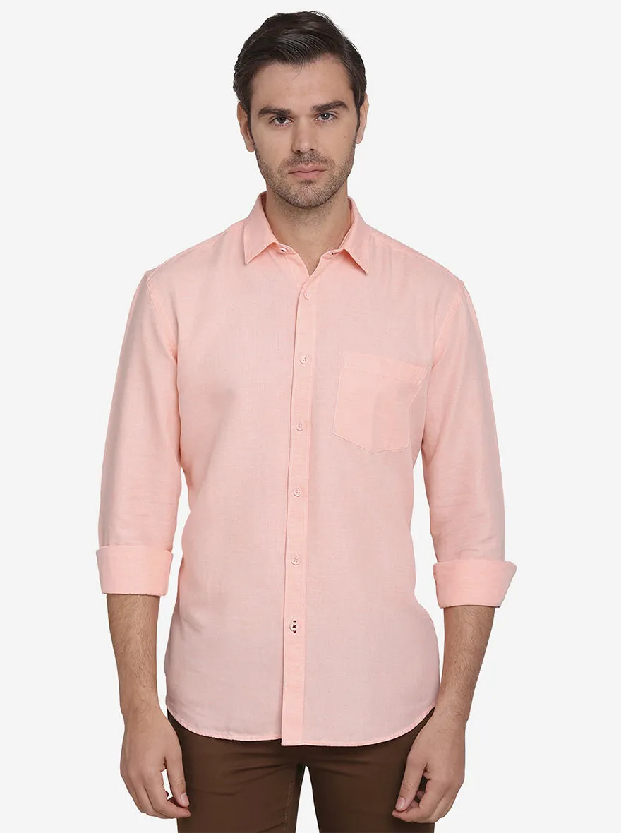 Light Orange Solid Classic Fit Casual Shirt | Greenfibre