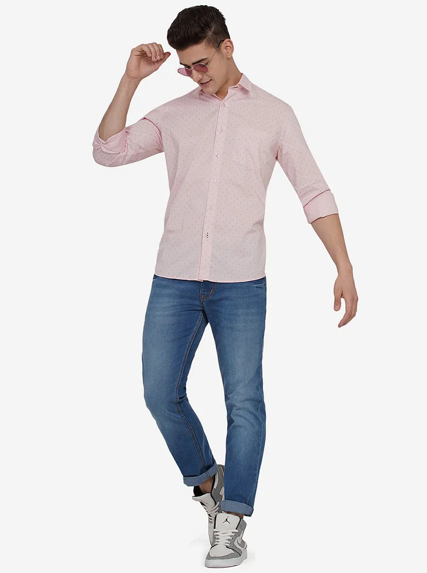 Light Pink Printed Slim Fit Casual Shirt | JadeBlue