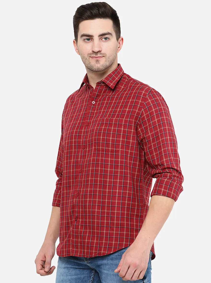 Maroon Checked Classic Fit Casual Shirt | Greenfibre